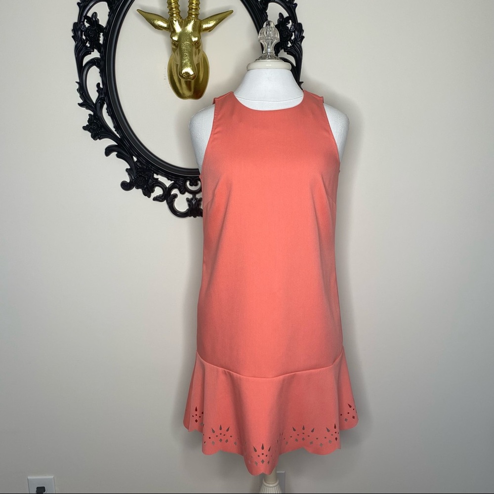 LOFT Coral Sleeveless Scalloped Dress